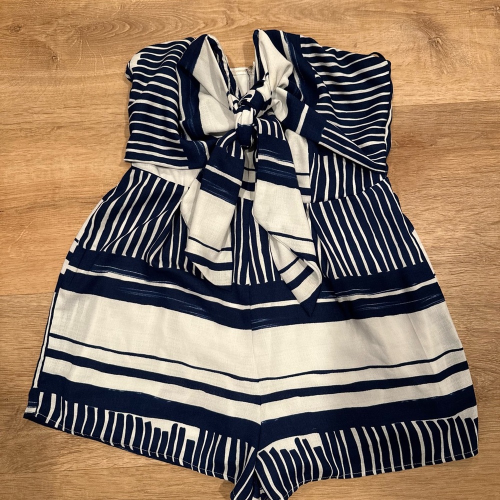 Lulu's Navy and White Striped Romper